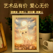 灯光画小夜灯卧室装饰画框动漫猫咪二次元生日礼物氛围发光相框灯