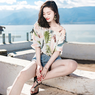 西子美丽心情夏季女装韩版修身花色五分，袖吊带雪纺衫短款上衣