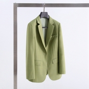果绿色精纺羊毛一粒扣小西装修身名媛西服ol通勤职业西装外套