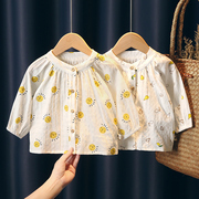 女宝宝纯棉防嗮长袖衬衫，薄款夏季空调服婴儿棉纱布透气上衣娃娃衫