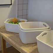 日式白色简约沥水篮厨房双层塑料篮洗水果神器菜盆滤水篮水果盘