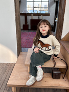 女童韩版卡通小马毛衣，2023冬季儿童，宝宝绵羊绒木马针织衫加厚
