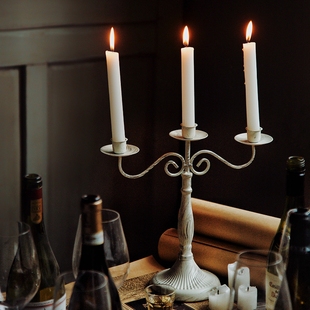 欧式复古做旧铁艺烛台，烛光晚餐拍摄摆拍道具家居，婚庆桌面装饰摆设