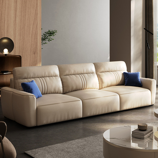 高档意式极简头层牛皮真皮直排沙发组合现代轻奢客厅电动功能布艺