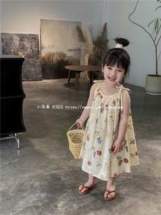 小苹果2024夏韩国(夏韩国)版，女童宝宝可爱卡通，印花连衣裙儿童吊带背心裙潮
