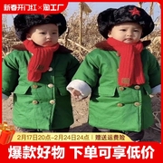 军大衣儿童男女中童军棉网红中长款军冬东北超厚棉服军绿棉衣加绒