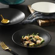 齐德日式陶瓷小脚斗笠碗创意个性宽口磨砂黑色拌面碗浅汤盘沙拉碗