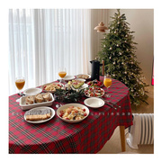 。圣诞节元旦氛围感装饰桌布料，韩国ins复古格子餐布拍照背景布di