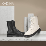 卡迪娜冬季帅气圆头，低跟短靴绑带纯色，中帮马丁靴kla00305