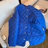 蓝色棉服女中长款加厚韩版宽松菱格形，高级感气质棉袄棉衣冬季外套