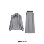 轻奢气质条纹套装女春季ol职业小众设计感衬衫半身裙子洋气两件套