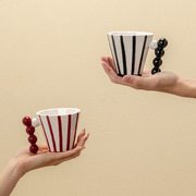 简约条纹马克杯高颜值小众设计创意陶瓷水杯情侣杯子一对情侣款
