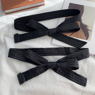 黑色羽绒服腰带系带，绑带布软绑带简约蝴蝶结，收腰装饰腰封长款