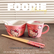 hello kitty卡通可爱女孩KT猫粉色儿童餐具四件套碗水杯子勺筷子