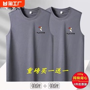 啄木鸟夏季纯棉无袖T恤男士圆领背心跑步运动透气吸汗大码短袖
