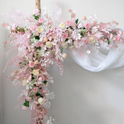 粉色垂吊花排婚庆创意婚礼拱门壁挂拍照直播背景道具装饰花艺舞台