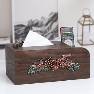 欧式简约抽纸盒创意客厅仿木质纸巾盒美式轻奢桌面遥控器收纳盒