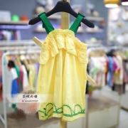 韩国中小童装夏季女童，宝宝黄绿撞色蝴蝶结吊带裙背心裙