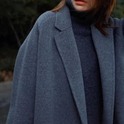 2023秋冬韩版高端小个子零羊绒中长款西装双面羊毛大衣