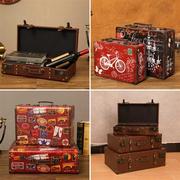 复古收纳箱旅行民国皮箱手提木，箱子老式摄影道具，美式橱窗装饰