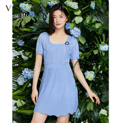 vilan慧兰商场款连衣裙，女气质夏季设计感简约针织中裙