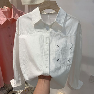 白色长袖衬衫女2024夏装韩版宽松洋气设计感衬衣设计师款上衣