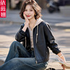2025春秋季新款时尚休闲连帽皮衣外套女短款小个子百搭PU夹克上衣