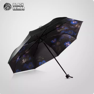 黑柠檬designer双层遮阳伞，折叠太阳伞男女黑胶，防晒小黑伞晴雨伞