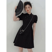 新中式改良旗袍黑色连衣裙女夏季2023短袖收腰显瘦裙子短裙
