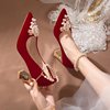 粗跟婚鞋女2022年中式酒，红色结婚新娘，鞋不累脚孕妇可穿高跟鞋