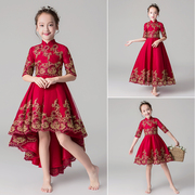 中国风花童礼服红色公主裙女童生日中式儿童主持人钢琴演出服秋冬