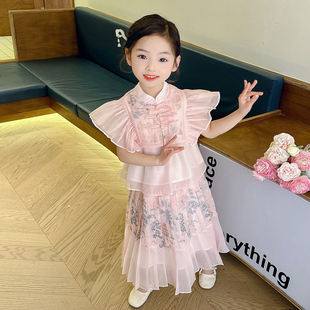 女童旗袍裙夏装2024中国风儿童连衣裙洋气小女孩小飞袖公主裙