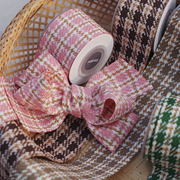 福2呆色织格子织带文艺丝带，圣诞蝴蝶结发饰，材料手帐素材jk学院风