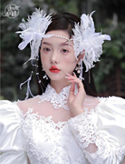新娘头饰羽毛白色蕾丝，超仙公主唯美时尚，气质优雅流苏对夹婚纱配饰