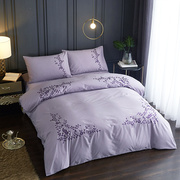 nineer 欧式出口紫色全棉被套四件套1.8米双人刺绣花纯棉床上