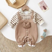 超萌韩系婴儿服装假两件套春秋款连体衣外穿韩式宝宝衣服套装男孩