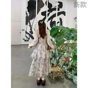 水墨江南吊带连衣裙气质飘逸晕染感碎花长裙甜美雪纺开衫女夏新款