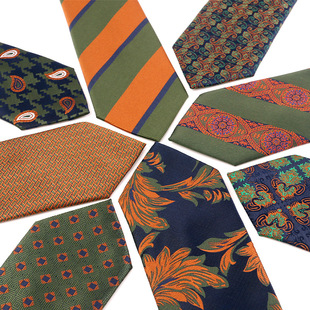 春夏领带男士墨绿色橙色系列条纹大花复古商务西装领带
