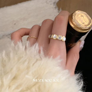 suzyacc kr轻奢高级感贝母珍珠水钻戒指气质小众设计食指戒指环女