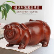 东阳木雕刻木头工艺品摆设 红木猪福猪摆件 实木质十二生肖猪一对