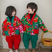 东北大花棉袄宝宝儿童婴儿网红套装女男冬季小孩，加厚唐装手工棉衣