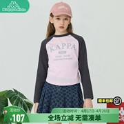 Kappa女童长袖T恤2024春秋洋气儿童上衣休闲圆领落肩袖打底衫