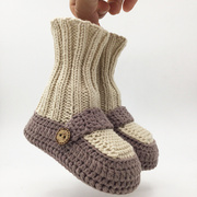婴儿鞋秋冬毛线手织鞋宝宝手工编织鞋宝宝鞋针织婴儿手工编织成品