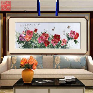 纯手工苏绣刺绣大幅国画牡丹花开富贵富贵吉祥客厅沙发背景墙画