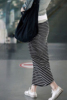 韩版春夏棉质半身裙女黑白条纹不开叉包臀裙抽绳直筒长款一步裙