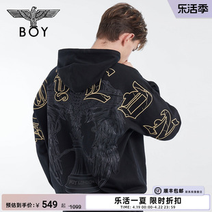 BOYLONDON秋冬男女同款长袖大理石纹印花时尚百搭连帽卫衣N04004