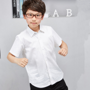 男童衬衣短袖翻领纯棉夏中小学生校服班服表演服儿童白色衬衫