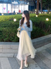 韩国纱裙女网纱半身裙夏超仙森系高腰蓬蓬仙女不规则半身长裙