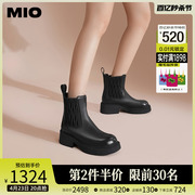 MIO米奥2023年冬季圆头中跟美拉德靴子小众时髦中筒切尔西靴女靴