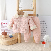 婴儿套装秋冬季夹棉衣服可爱男女宝宝洋气加绒保暖两件套外穿